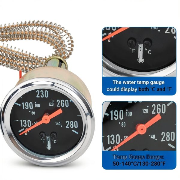 PROSOCOOL 2‑Inch Mechanical Water Temperature Gauge with Yellow Light-5