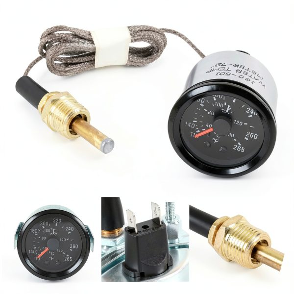 JDMSPEED 2" 52mm Water Temperature Gauge 40-130℃,110-265℉ Water Temp Thermometer Meter Kit DC12V with Sensor NPT 1/2, 1.8m Wire Length-3