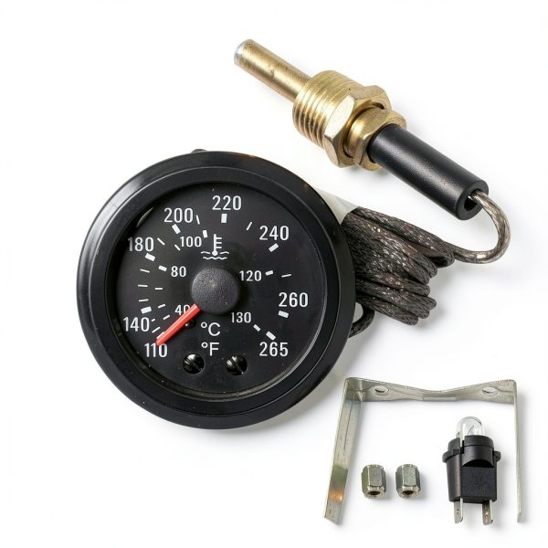2" 52mm Mechanical Water Temperature Temp Gauge 110-265℉, with Sensor NPT 1/2, 1.8m Wire Length 12V-0