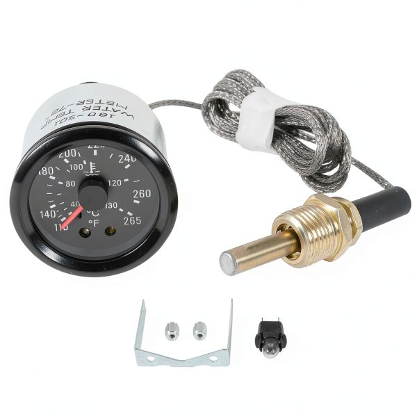 JDMSPEED 2" 52mm Water Temperature Gauge 40-130℃,110-265℉ Water Temp Thermometer Meter Kit DC12V with Sensor NPT 1/2, 1.8m Wire Length-0