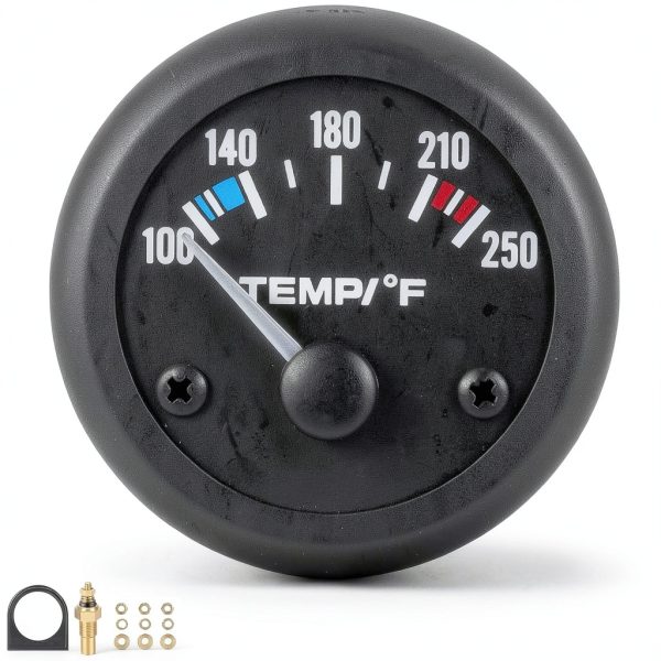 Universal 2"/52mm Water Temperature Gauge 100-250℉ Water Temp Gauge Kit DC12V with LED Light Indicator Display and Sensor for Ship Car Truck Vehicle Automotive Boat Marine (White Pointer)-0