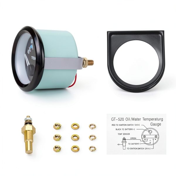 Universal 2"/52mm Water Temperature Gauge 100-250℉ Water Temp Gauge Kit DC12V with LED Light Indicator Display and Sensor for Ship Car Truck Vehicle Automotive Boat Marine (White Pointer)-4